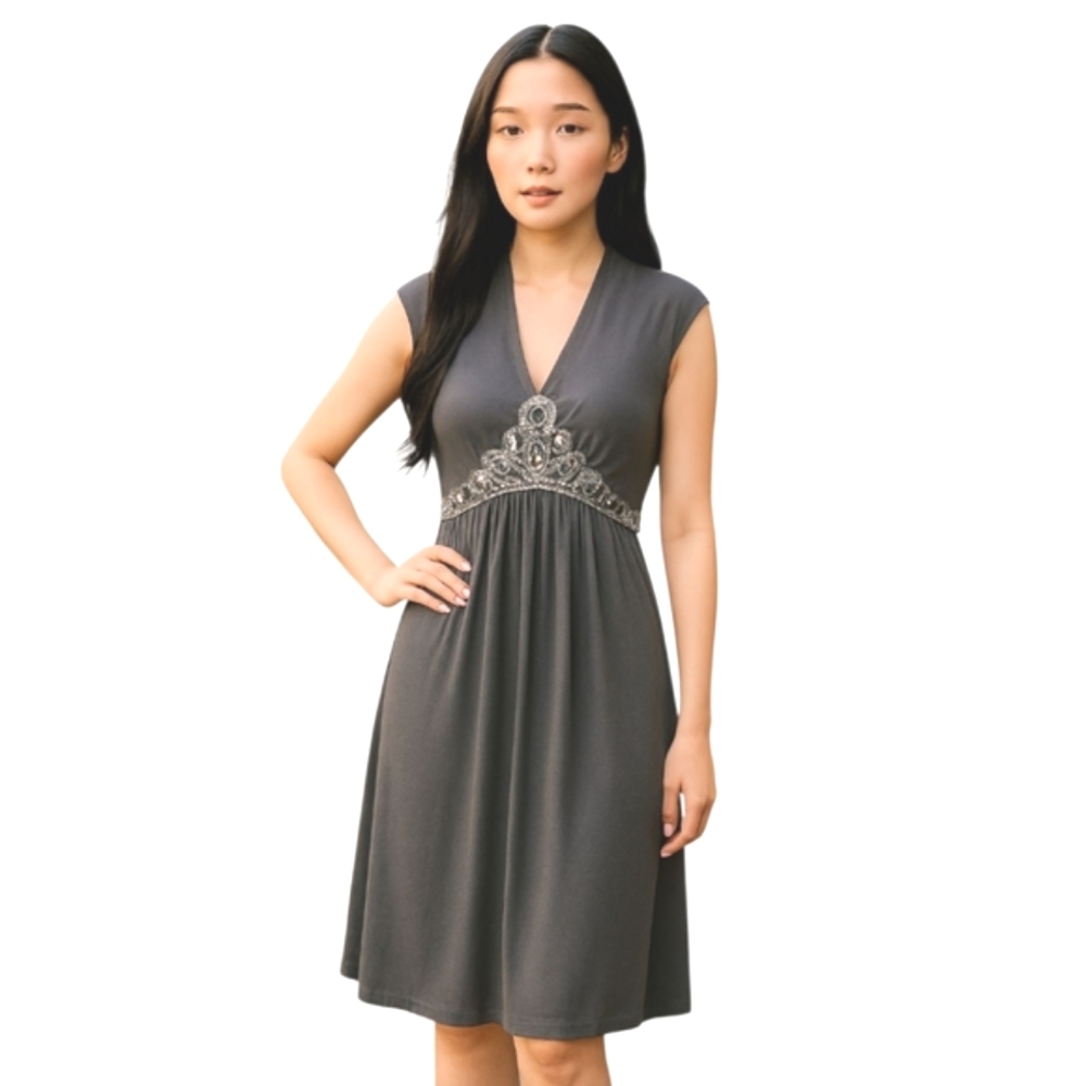 Ellen Tracy Gray Sequin Embellished Midi Dress